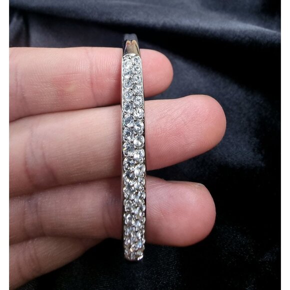 Vintage Swarovski Silver-Tone Hinged Bangle Bracelet With Clear Crystal Accents - Picture 4 of 5